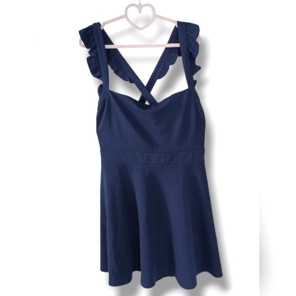 NWT B. Smart Ruffle Strap Dress in Navy 💙 Size 15 - Picture 3 of 7
